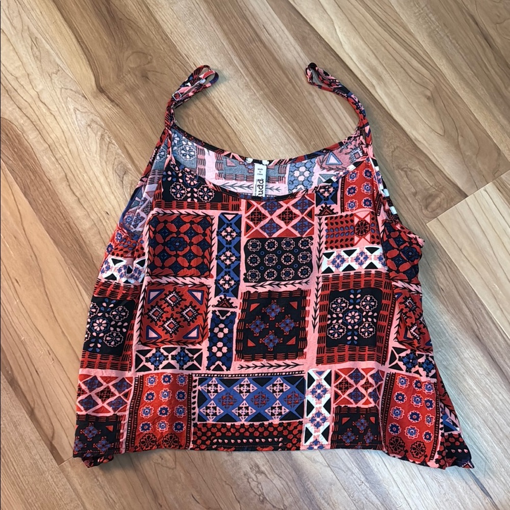 Mudd Red and Blue Sleeveless Crop Camisole